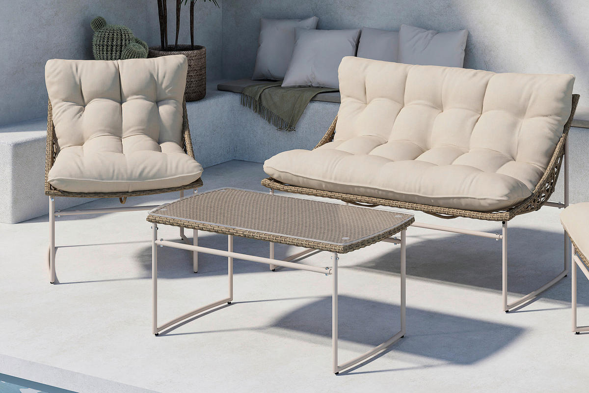 LOUNGEGARNITUR   118/75/71 cm Stahl  - Beige, MODERN, Kunststoff/Textil (118/75/71cm) - Gardenson