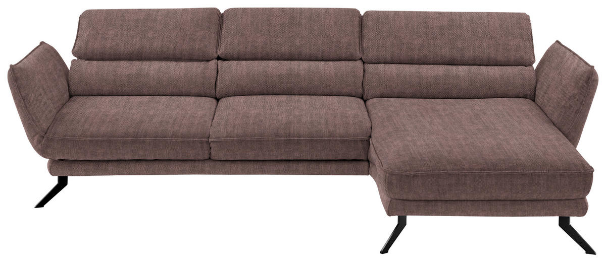 ECKSOFA Valdera in Velours Braun  283/153 cm  - Schwarz/Braun, Design, Textil/Metall (283/153cm) - Valdera