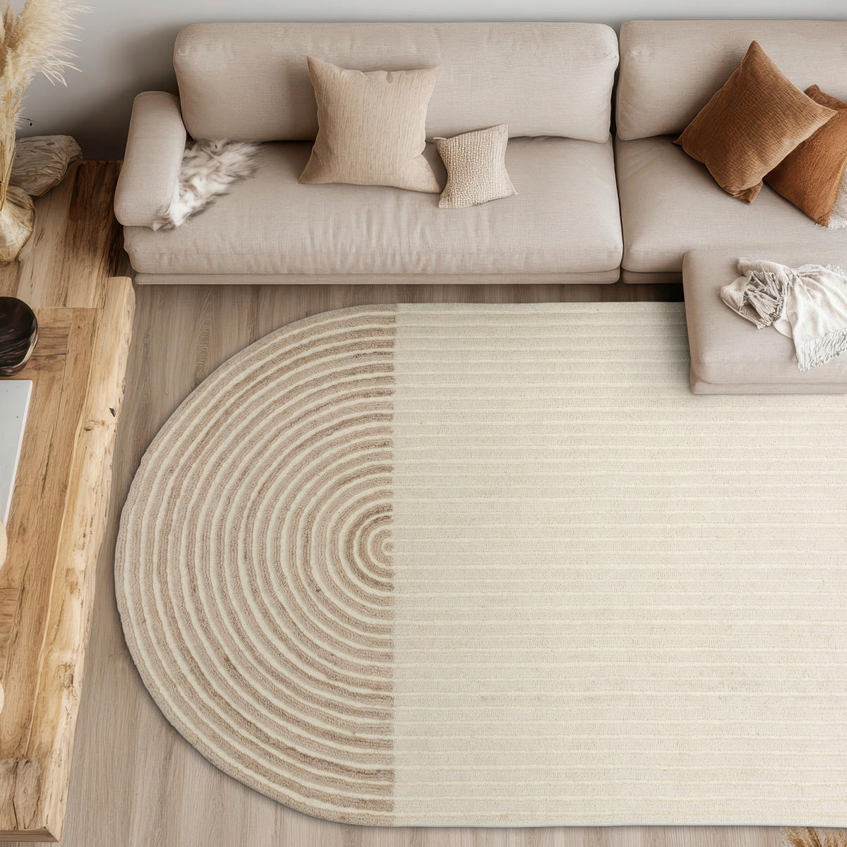 WEBTEPPICH 120/170 cm Jaylin Naturfarben halbrund  - Naturfarben, Basics, Kunststoff/Textil (120/170cm) - Schöner Wohnen