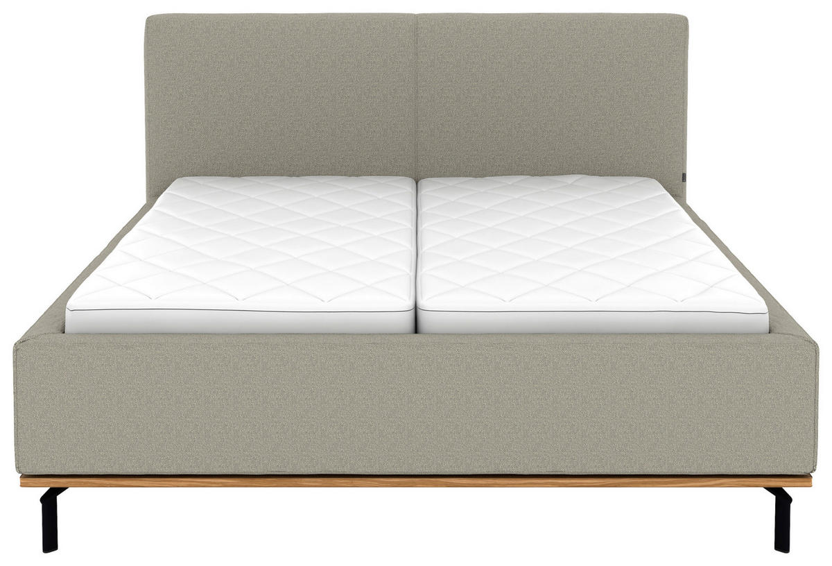POLSTERBETT 180/200 cm,  in Hellgrau, Matratze, Lattenrost, Bettkasten, H2 + H3 = mittel + fest  - Hellgrau/Graphitfarben, Design, Holz/Textil (180/200cm) - Musterring