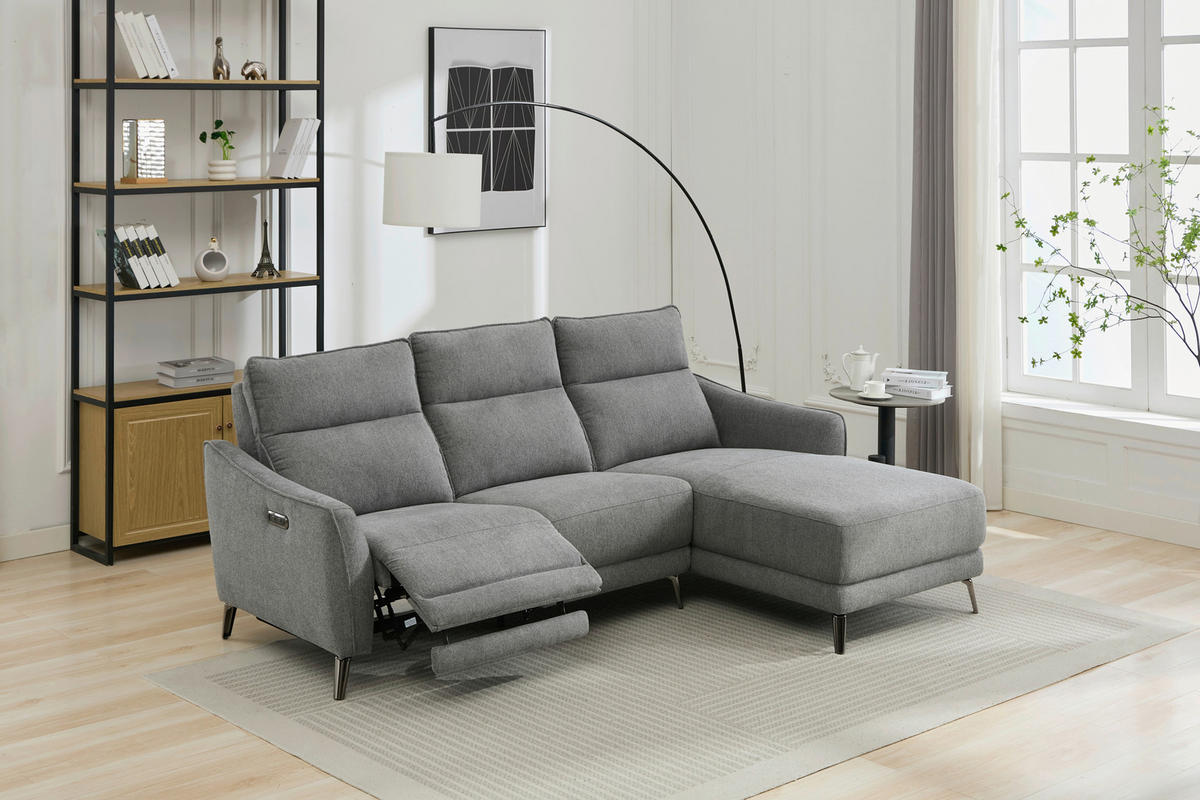 ECKSOFA in Struktur Grau  - Chromfarben/Grau, Modern, Textil/Metall (239/168cm) - MID.YOU
