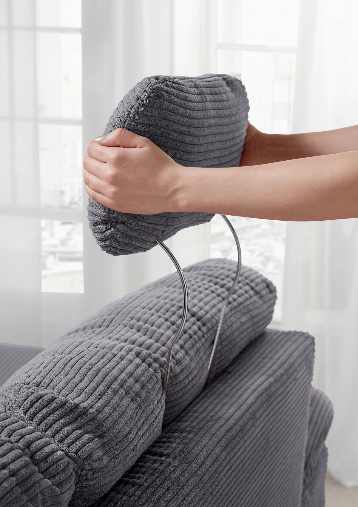 WOHNLANDSCHAFT in Cord Grau  - Naturfarben/Grau, Modern, Holz/Textil (206/338-352/176cm) - Livetastic