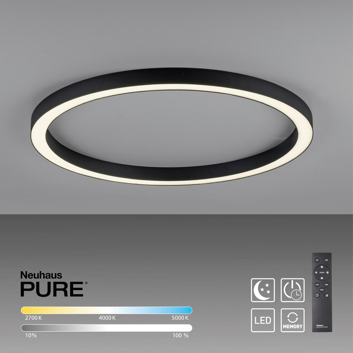 LED-DECKENLEUCHTE Pure-Lines 70/3,9 cm   - Anthrazit, Basics, Kunststoff/Metall (70/3,9cm) - Neuhaus PURE