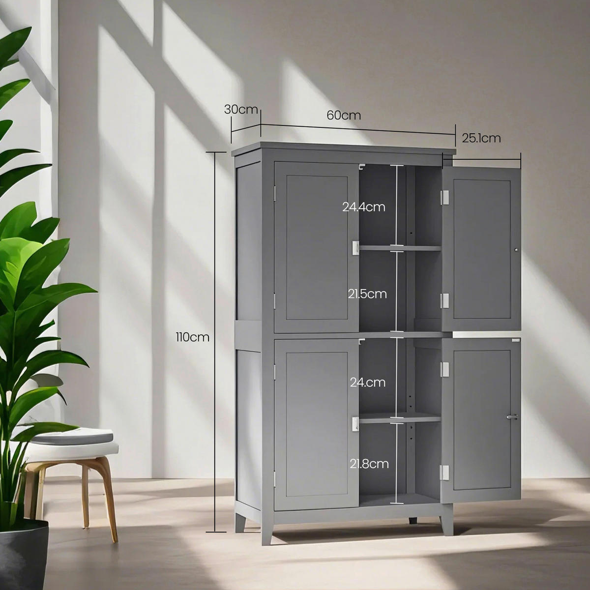 MIDISCHRANK 60/110/30 cm  - Grau, MODERN, Holzwerkstoff (60/110/30cm) - MID.YOU