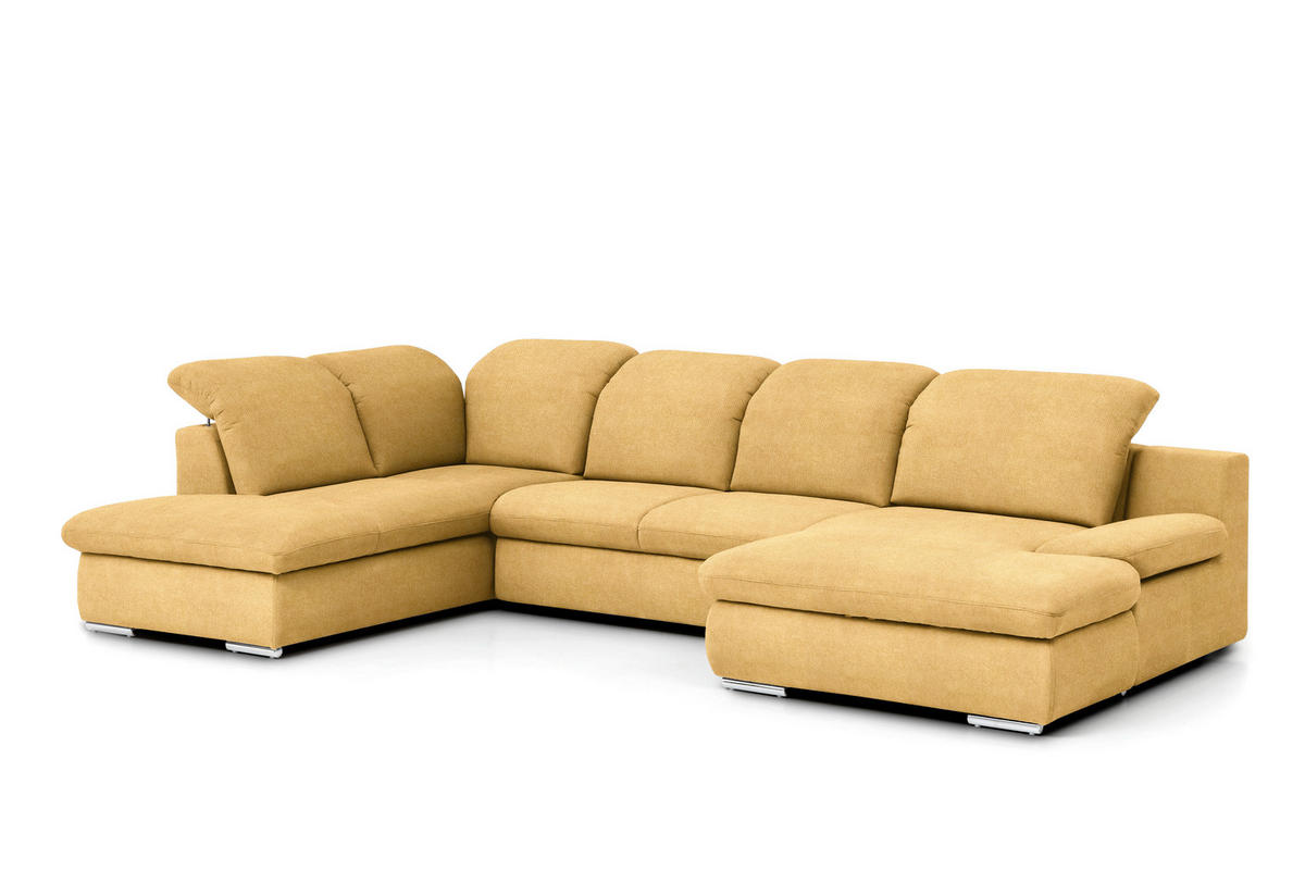 WOHNLANDSCHAFT in Chenille Gelb  - Chromfarben/Gelb, Design, Textil/Metall (212/353/165cm) - Livetastic