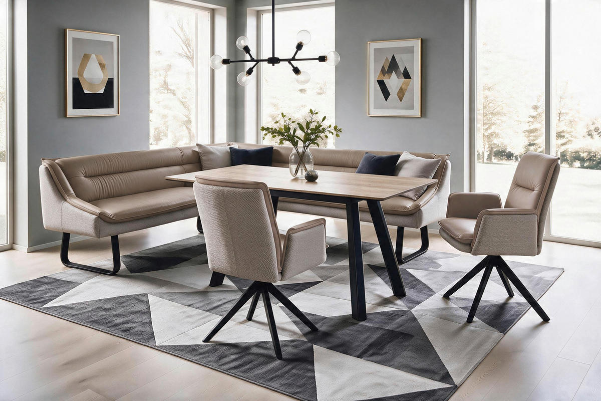 ECKBANK 178/236 cm Webstoff Echtleder Taupe   - Taupe/Schwarz, Design, Leder/Textil (178/236cm) - Novel