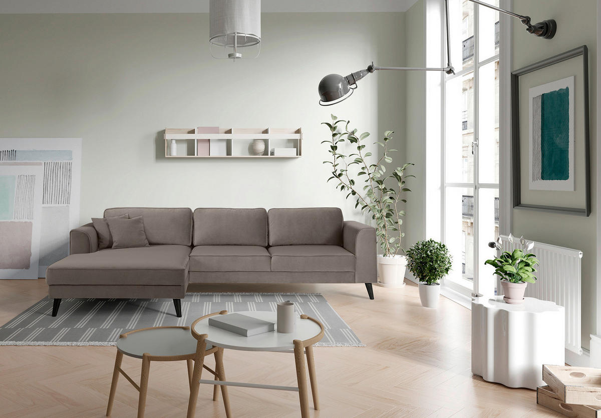 ECKSOFA LUMBER JACK Taupe Velours  - Taupe/Wengefarben, MODERN, Holz/Textil (167/308cm) - Trendmanufaktur