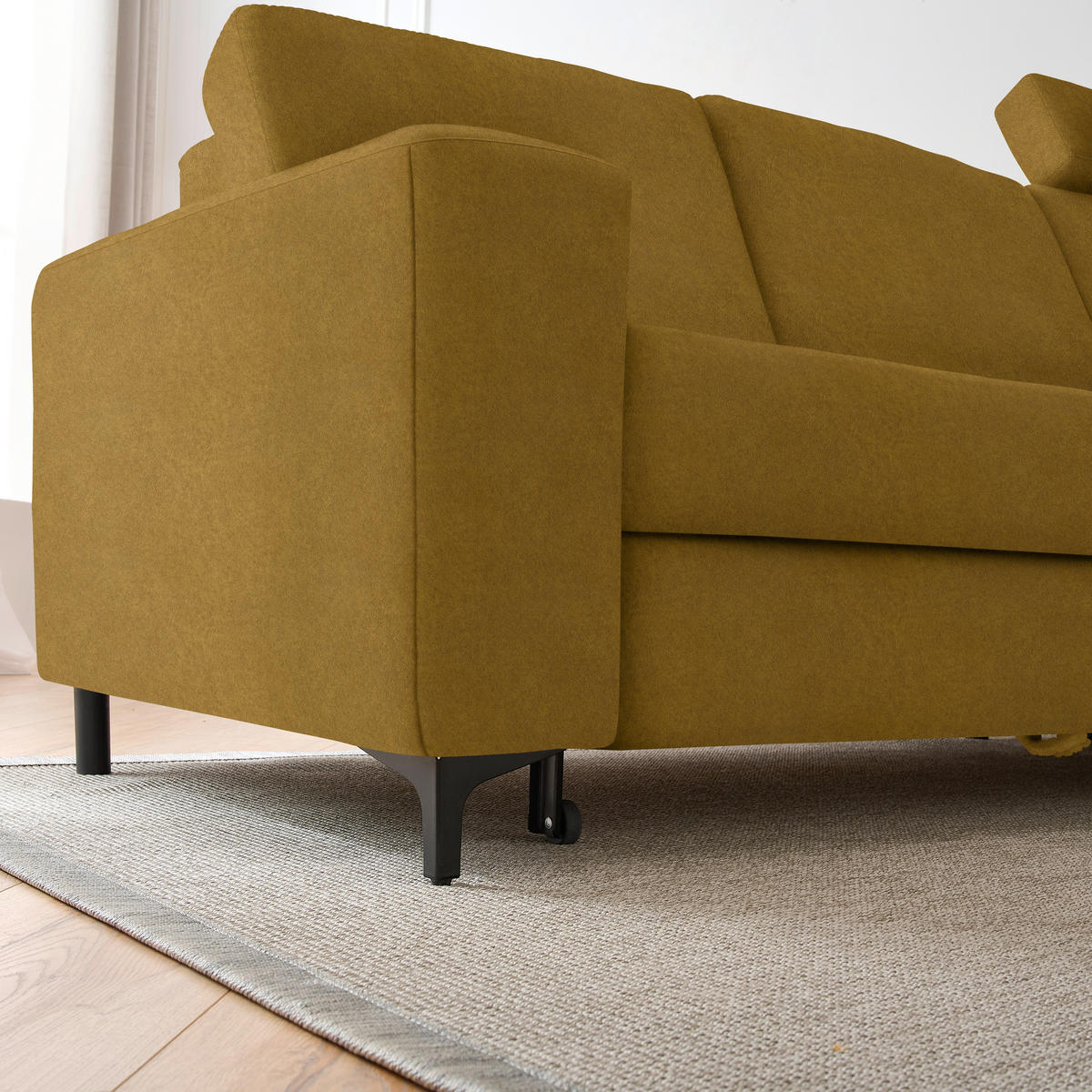 ECKSOFA in Velours Gelb  - Gelb/Schwarz, Konventionell, Textil/Metall (247/167cm) - Stylife