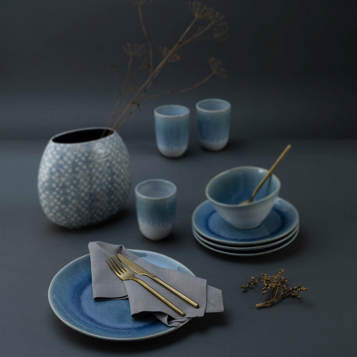 KOMBISERVICE Aquarius Blau Aquarius 16-teilig  - Blau/Weiss, Trend, Keramik (41/35/34cm) - Creatable