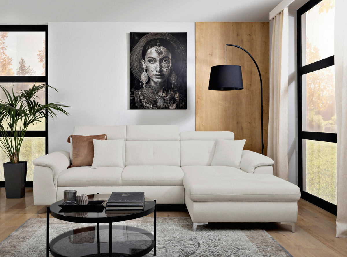 ECKSOFA in Flachgewebe Greige  - Chromfarben/Greige, Konventionell, Textil/Metall (268/175cm) - Carryhome
