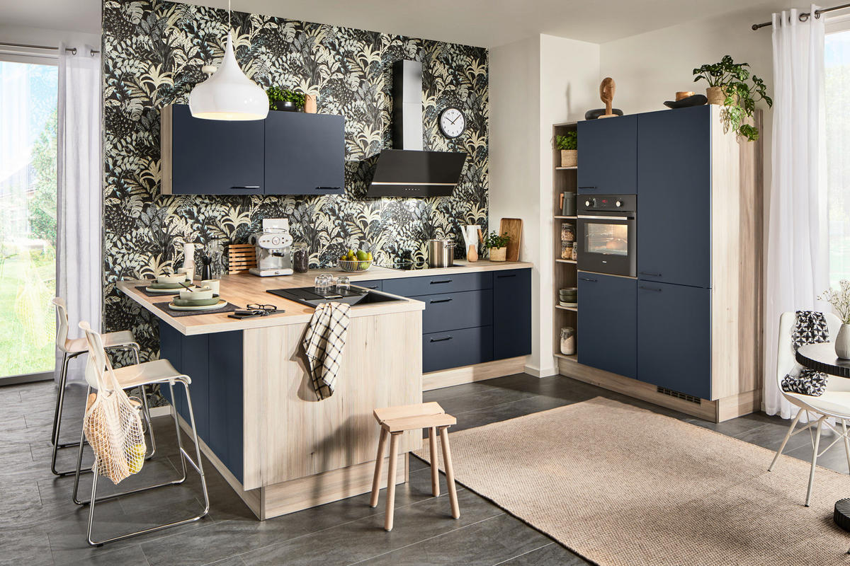 ECKKÜCHE  in Blau  - Blau/Schwarz, Design, Holzwerkstoff/Metall (192/280/150cm) - Xora