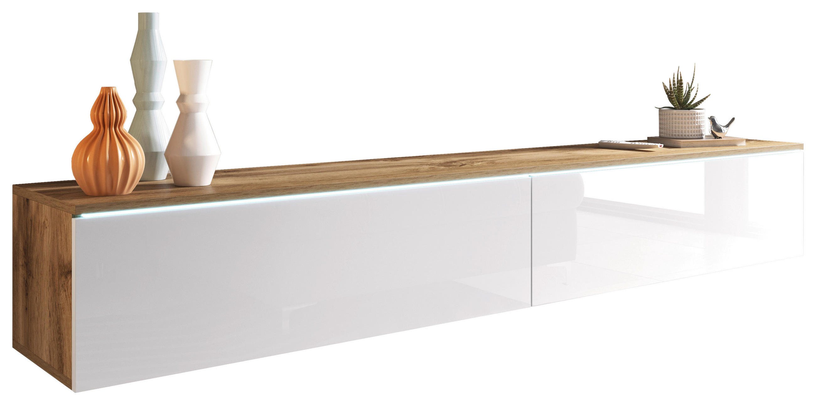 LOWBOARD Vera  in 180/30/33 cm  - Weiß Hochglanz/Eiche Wotan, LIFESTYLE, Holzwerkstoff/Kunststoff (180/30/33cm) - P & B