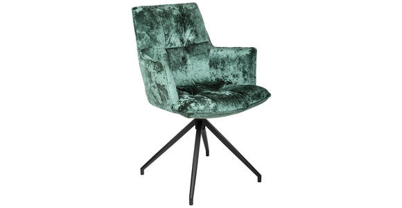 ARMLEHNSTUHL  Stoffauswahl, Sitzfläche 360° drehbar, automatische Rückholfunktion Samt  - Petrol/Schwarz, Design, Textil/Metall (59/89,5/63cm) - Novel