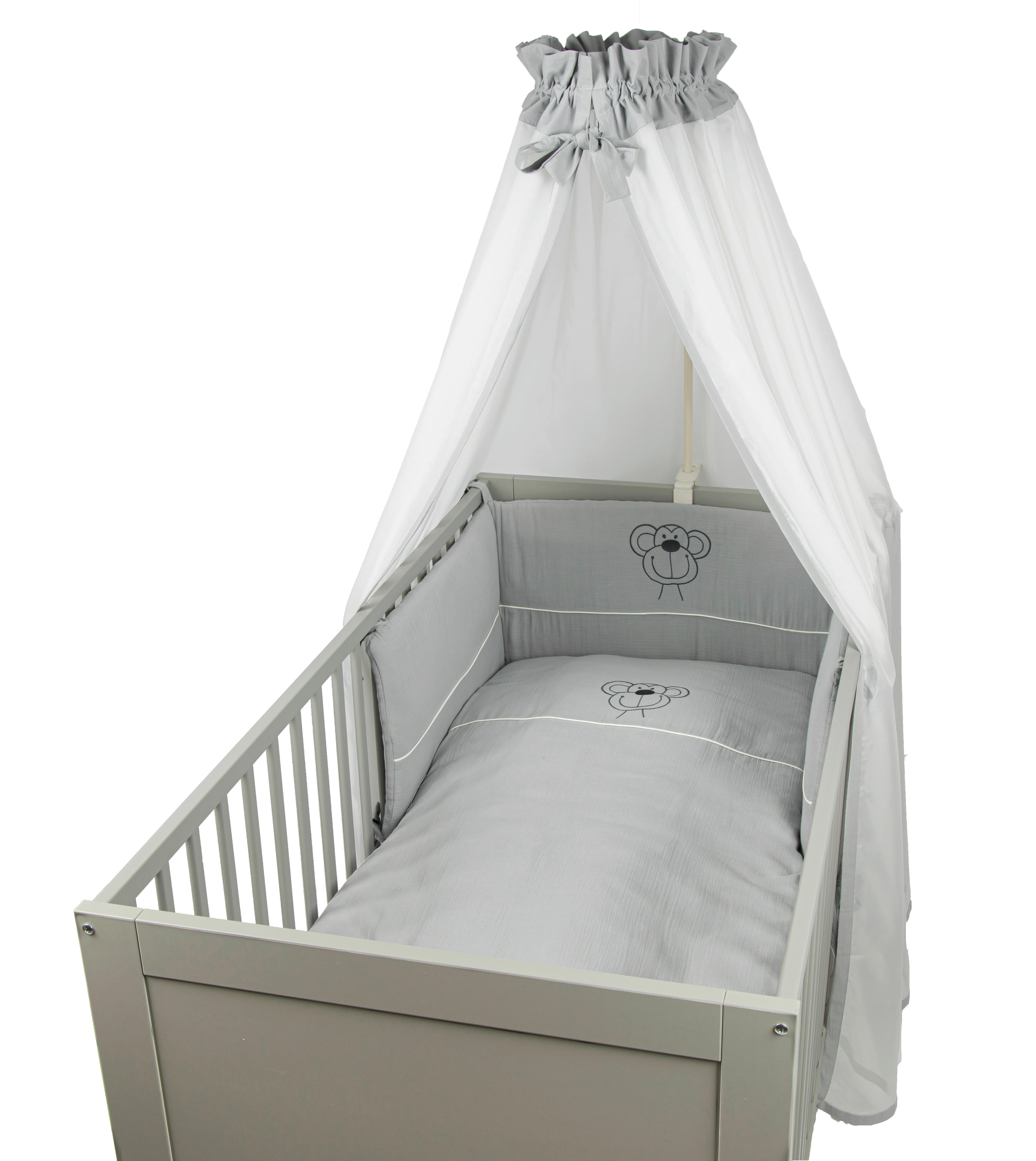GITTERBETTSET Musselin Affe Grau  - Creme/Grau, Basics, Textil (100/135cm) - Bebe's Collection