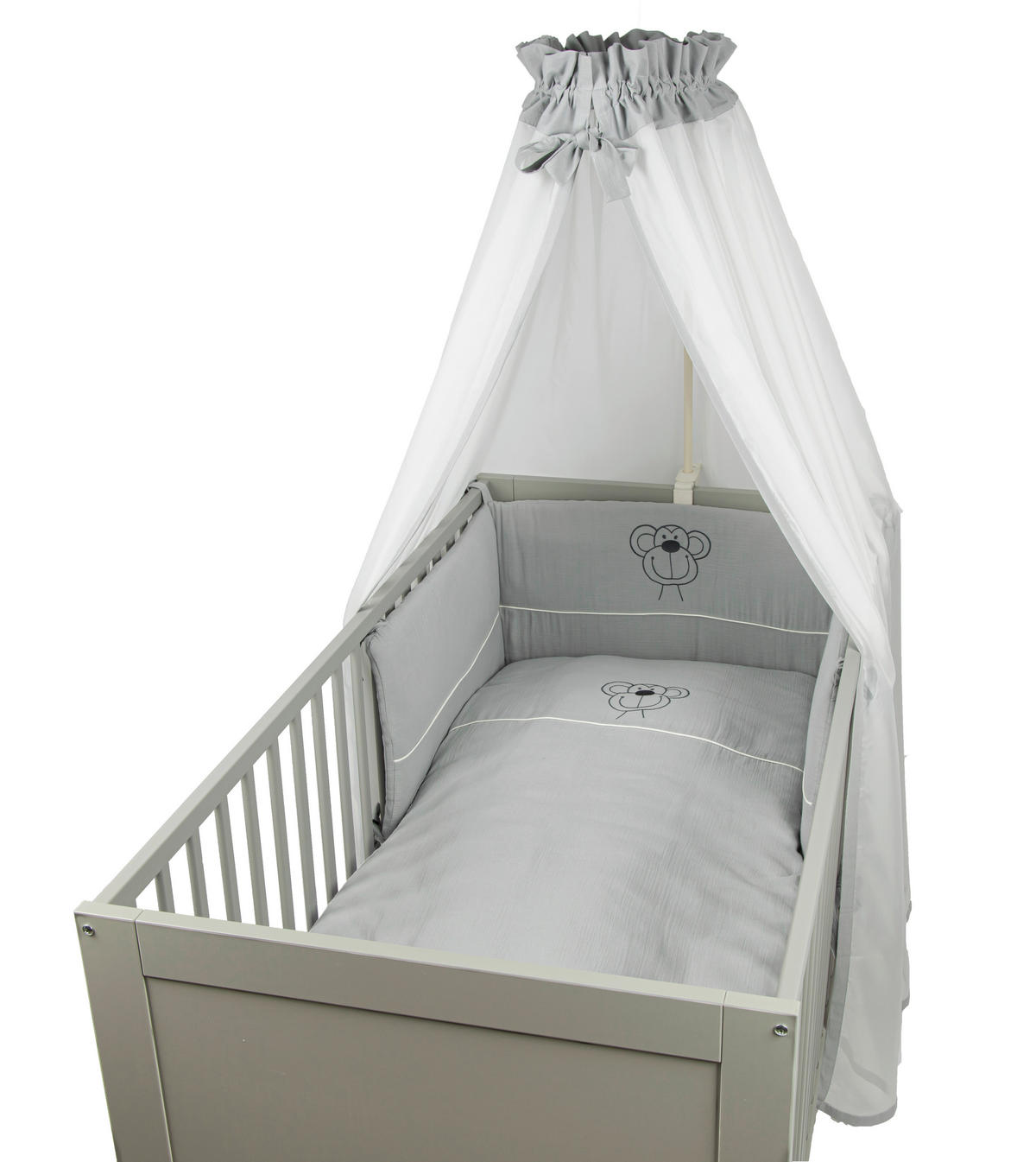 GITTERBETTSET Musselin Affe Grau  - Creme/Grau, Basics, Textil (100/135cm) - Bebe's Collection