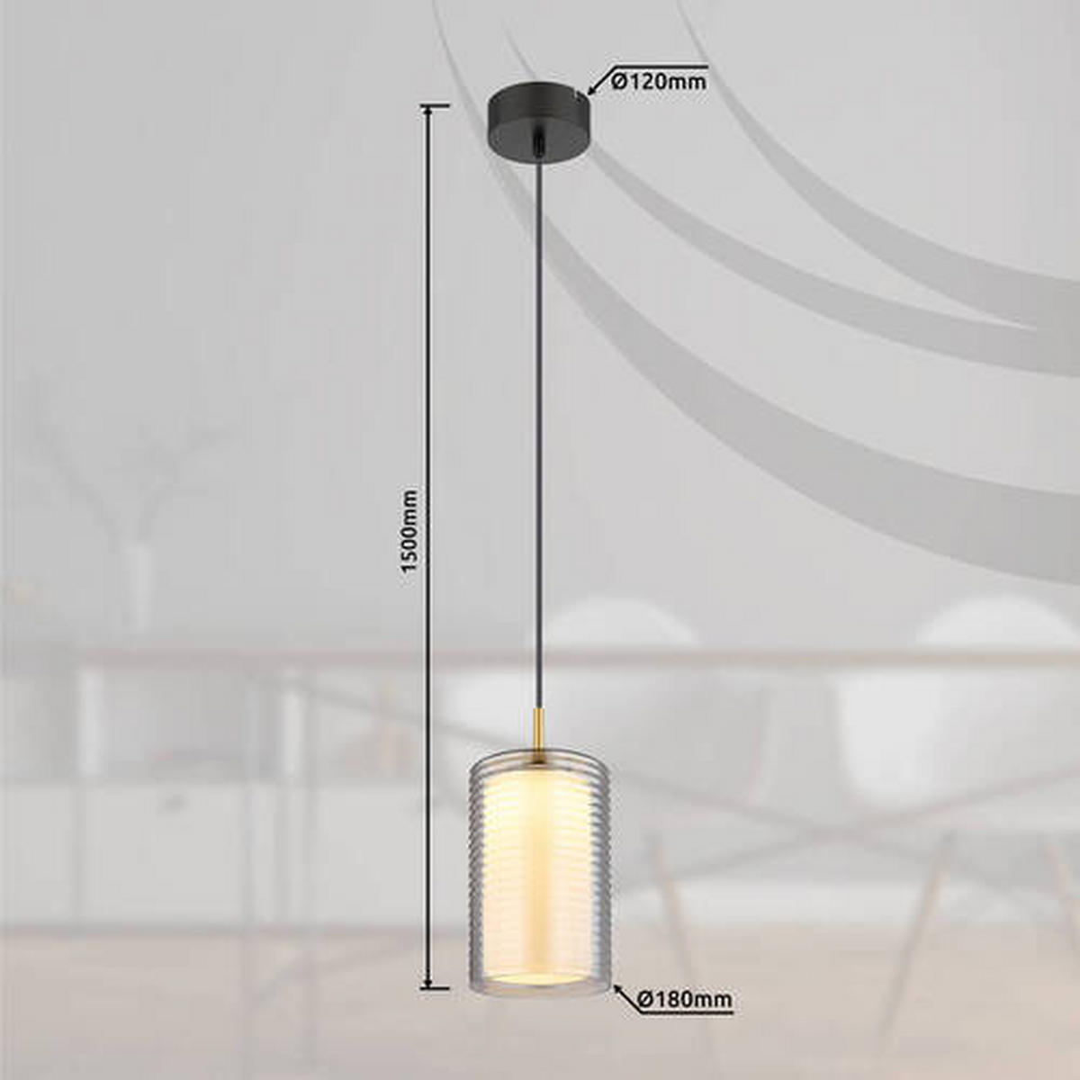 VISEČA LED-SVETILKA   //3000 K/230 V/ - črna/barve medenine, Design, kovina/steklo (18/150cm) - Globo