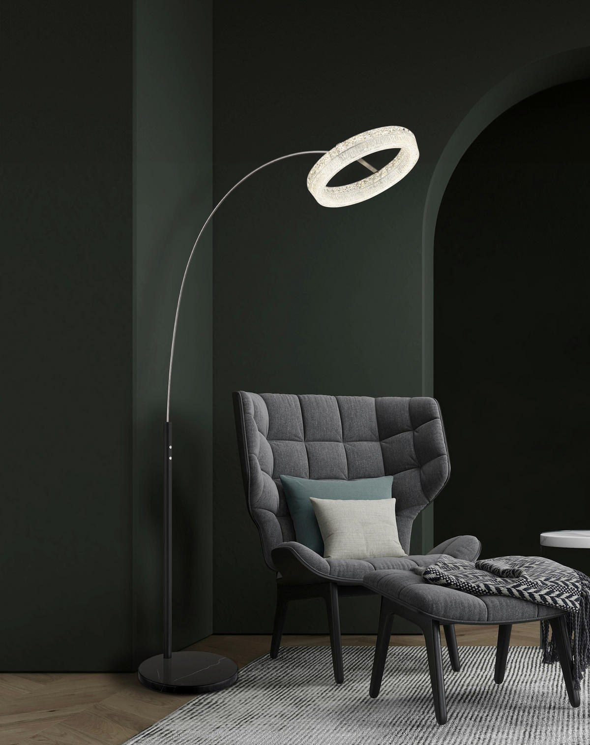 LED-STEHLEUCHTE 92,5/40/190 cm    - Klar/Schwarz, Design, Glas/Kunststoff (92,5/40/190cm) - Globo