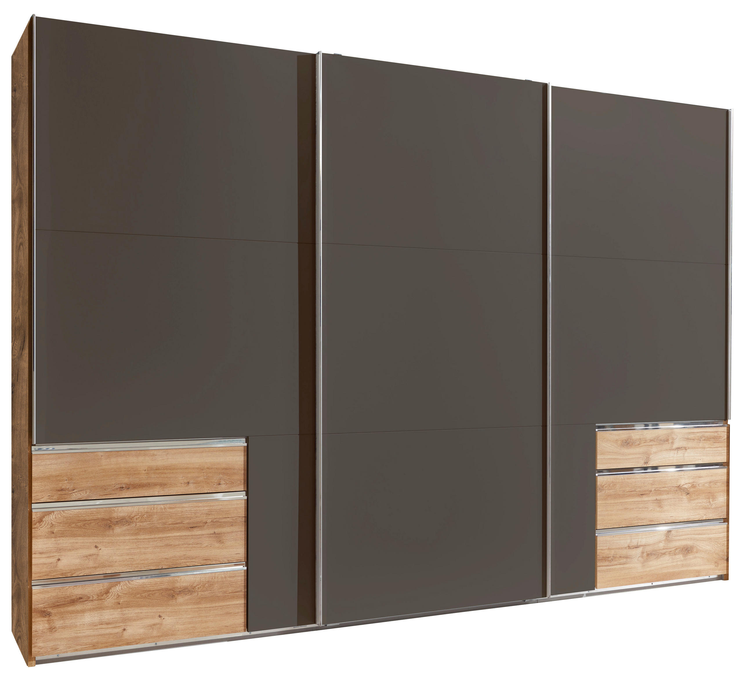 SCHWEBETÜRENSCHRANK 300/216/65 cm 3-türig Graphitfarben, Eichefarben  - Chromfarben/Eichefarben, MODERN, Holzwerkstoff/Metall (300/216/65cm) - MID.YOU