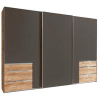 SCHWEBETÜRENSCHRANK in Graphitfarben, Eichefarben  - Chromfarben/Eichefarben, Modern, Holzwerkstoff/Metall (300/216/65cm) - MID.YOU