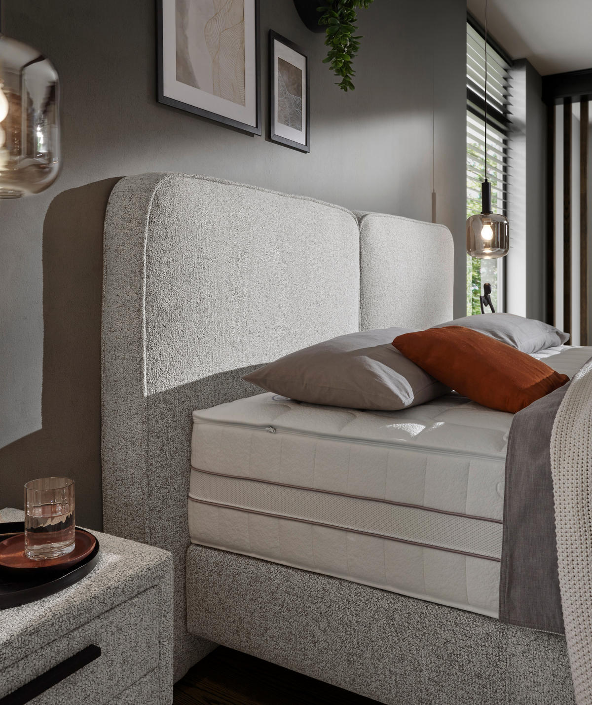 BOXSPRINGBETT 180/200 cm,  in Hellgrau, H2 + H3 = mittel + fest  - Hellgrau/Schwarz, KONVENTIONELL, Textil/Metall (180/200cm) - Voleo