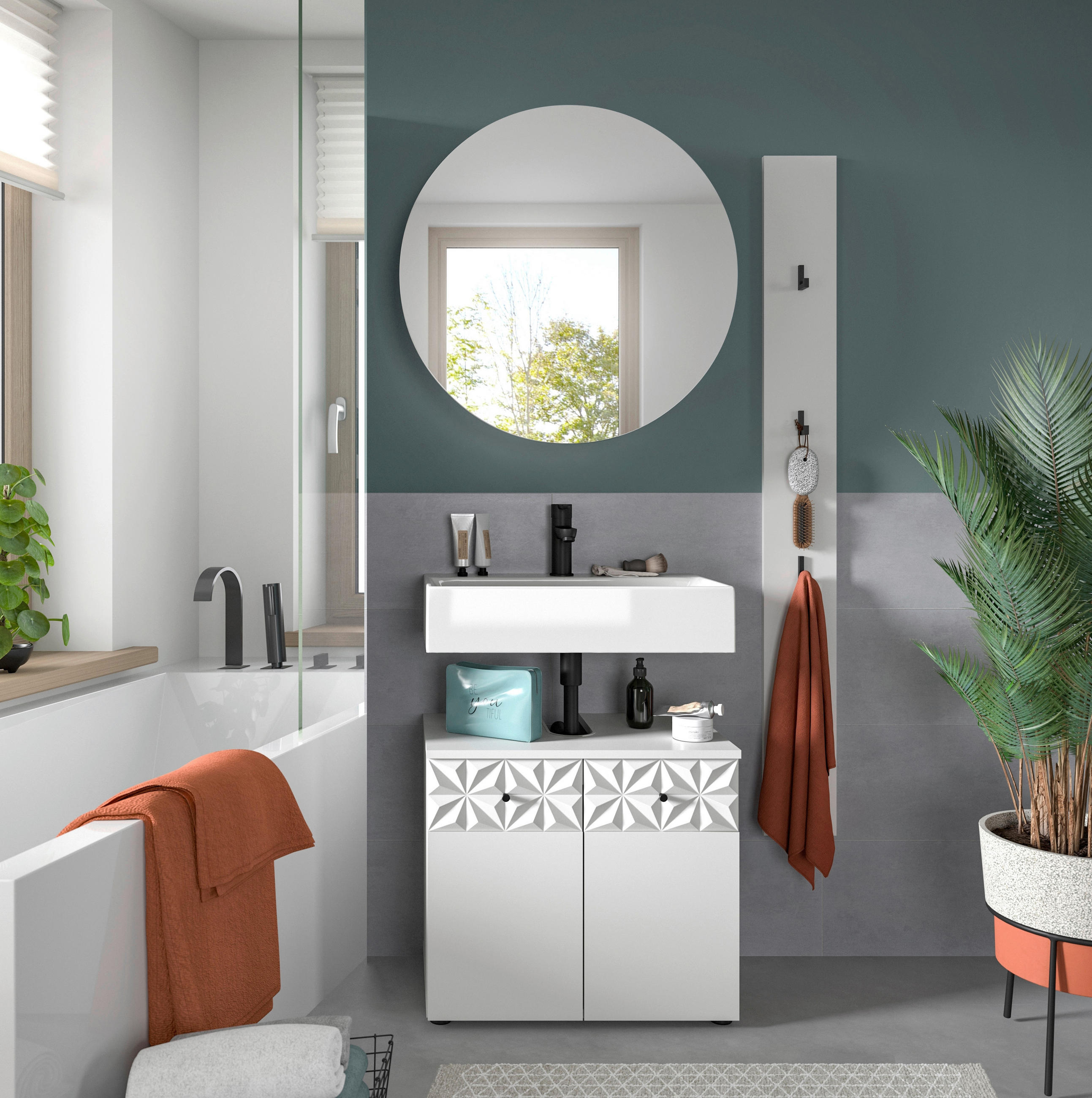 BADEZIMMER 3-teilig  in 130 cm  - Schwarz/Weiß, MODERN, Glas/Holzwerkstoff (130cm) - MID.YOU