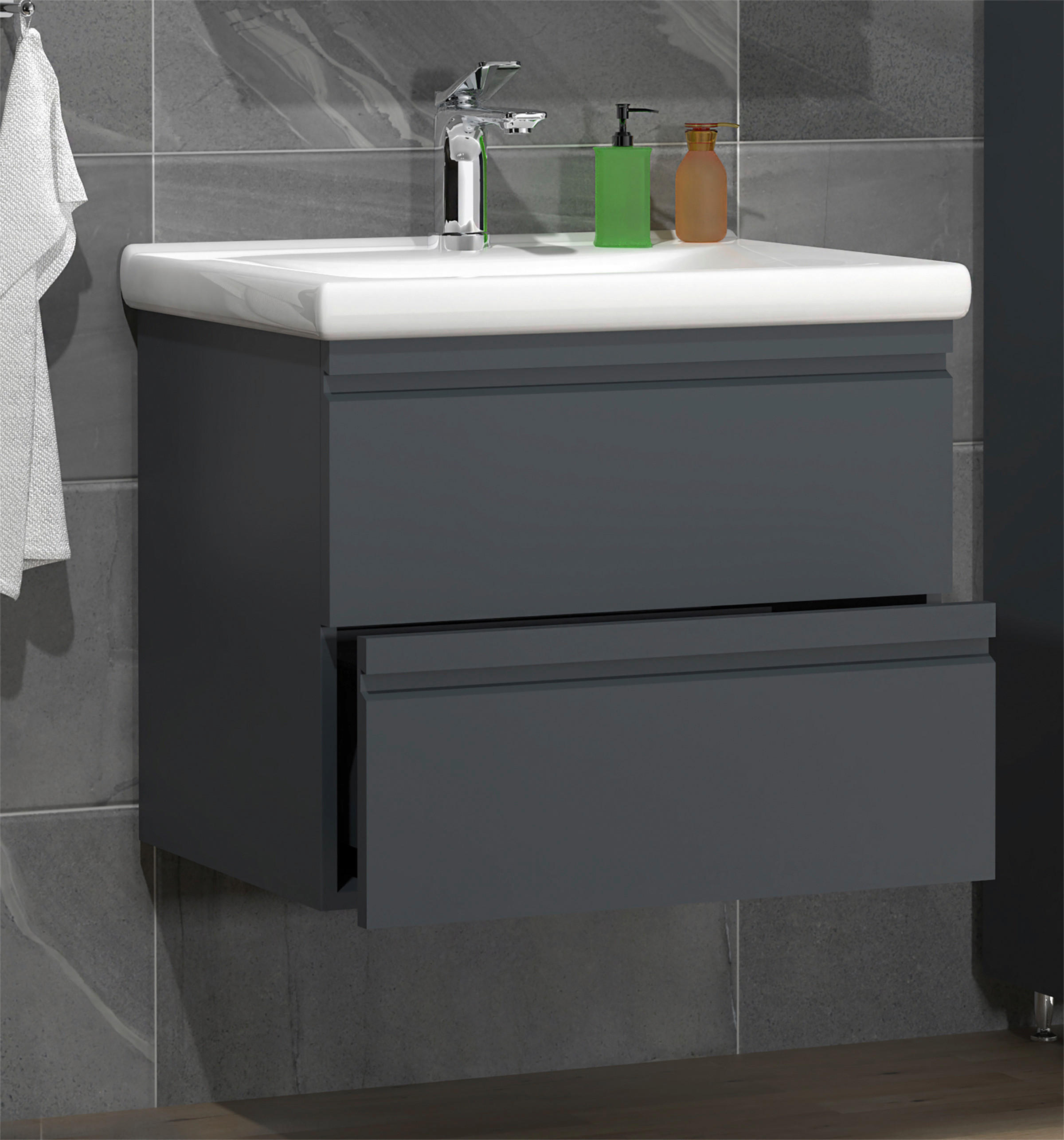 TVÄTTSTÄLL MED KOMMOD 60 cm - vit/antracit, Modern, trämaterial/keramik (60cm) - MID.YOU