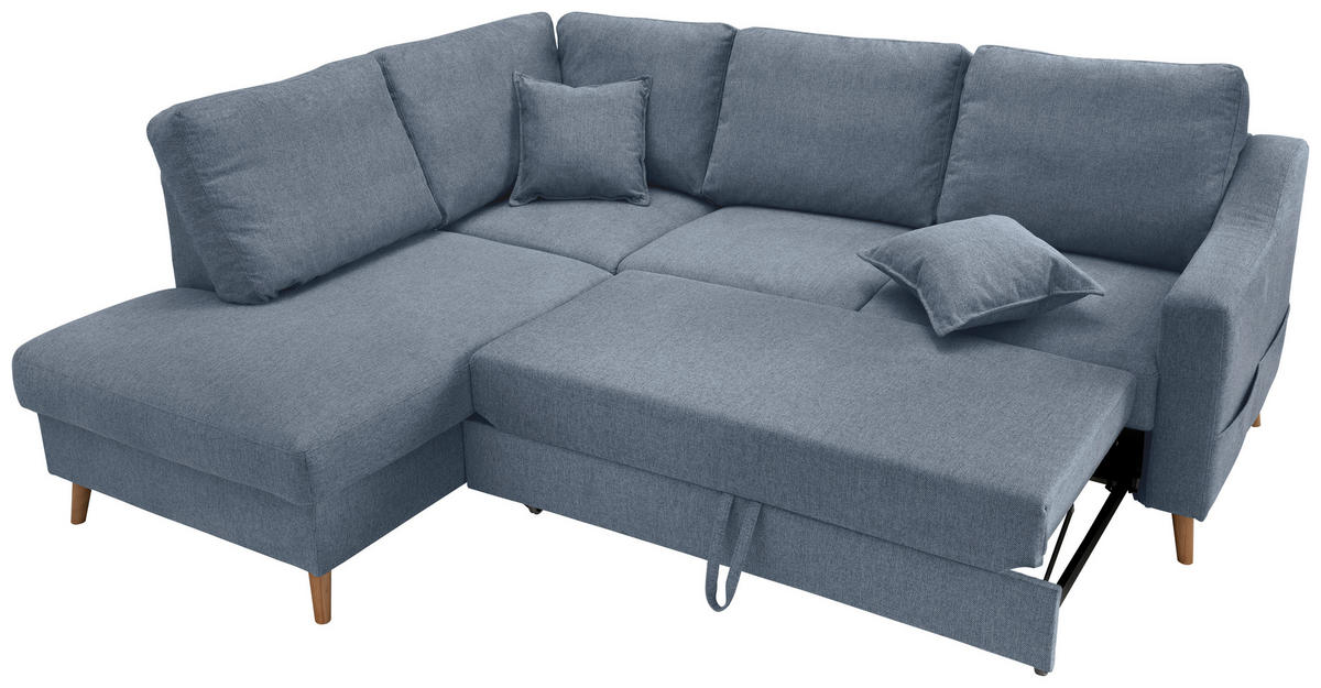 ECKSOFA in Struktur Blau  - Blau/Naturfarben, Konventionell, Holz/Textil (200/230cm) - P & B