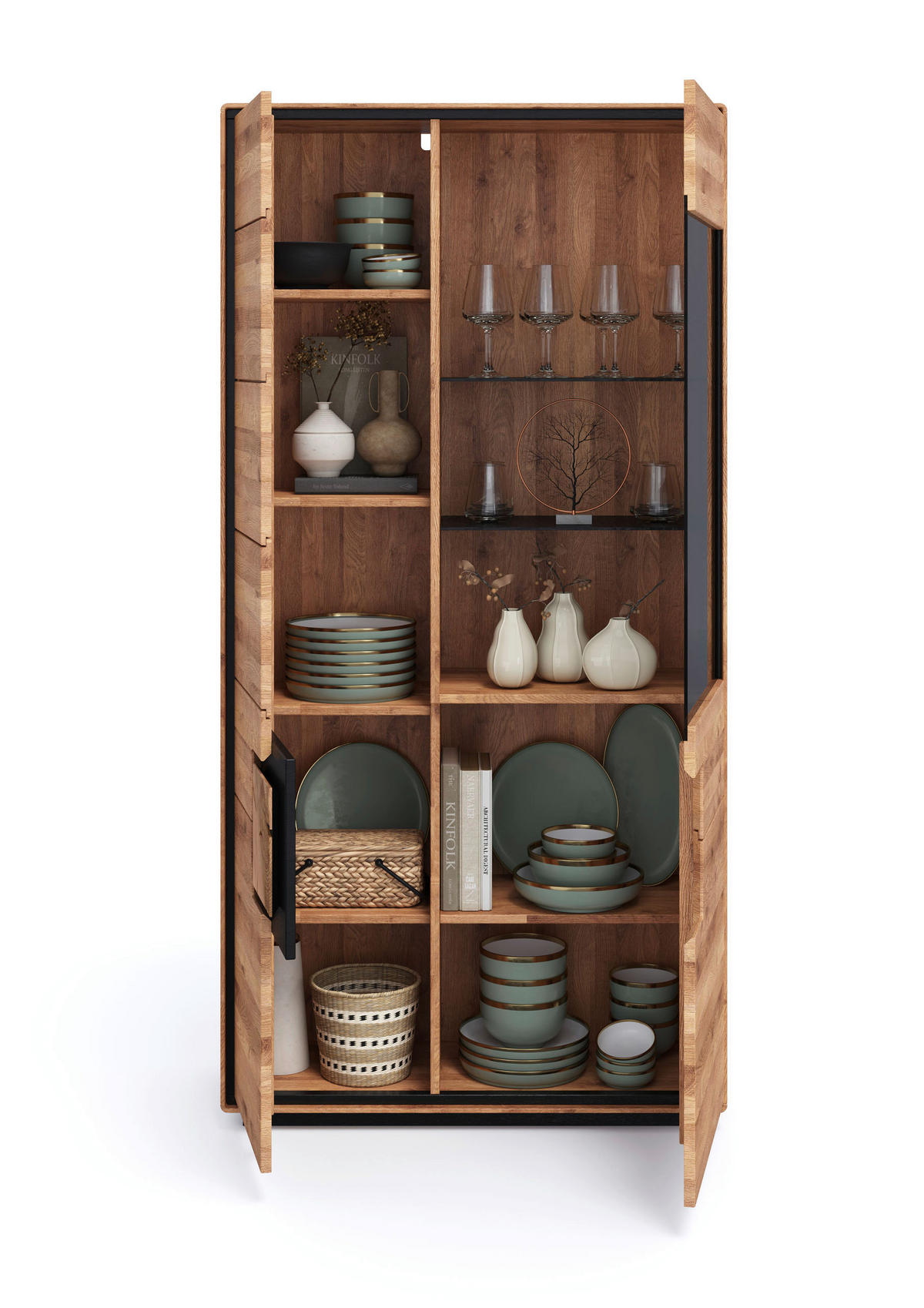 VITRINE  in massiv Wildeiche Schwarz, Wildeiche  - Wildeiche/Schwarz, Basics, Holz (100cm) - Livetastic