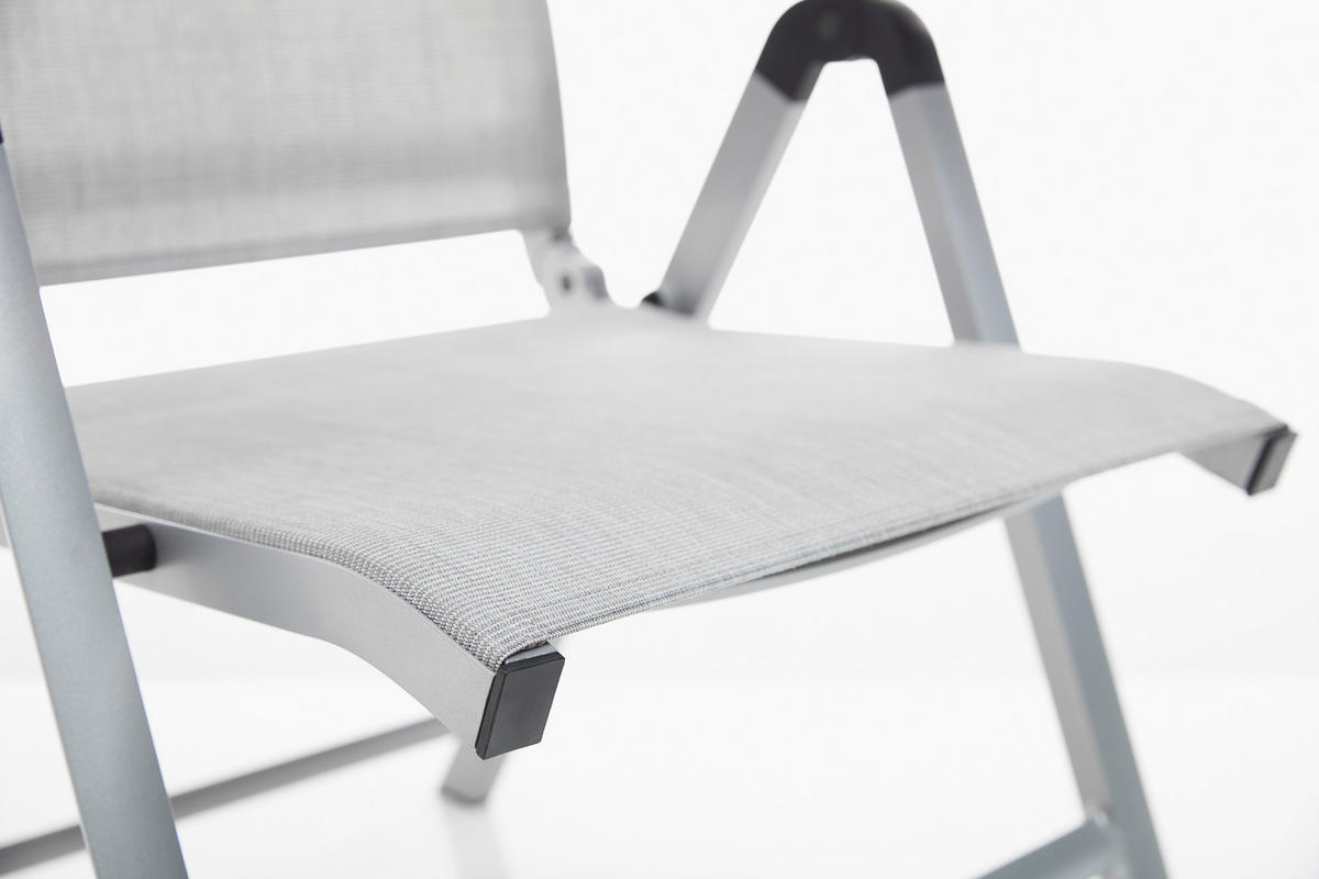 KLAPPSESSEL Netzbespannung Teakholz Hartholz Silberfarben, Hellgrau  - Silberfarben/Hellgrau, Basics, Holz/Textil (50/110/65cm) - Kettler