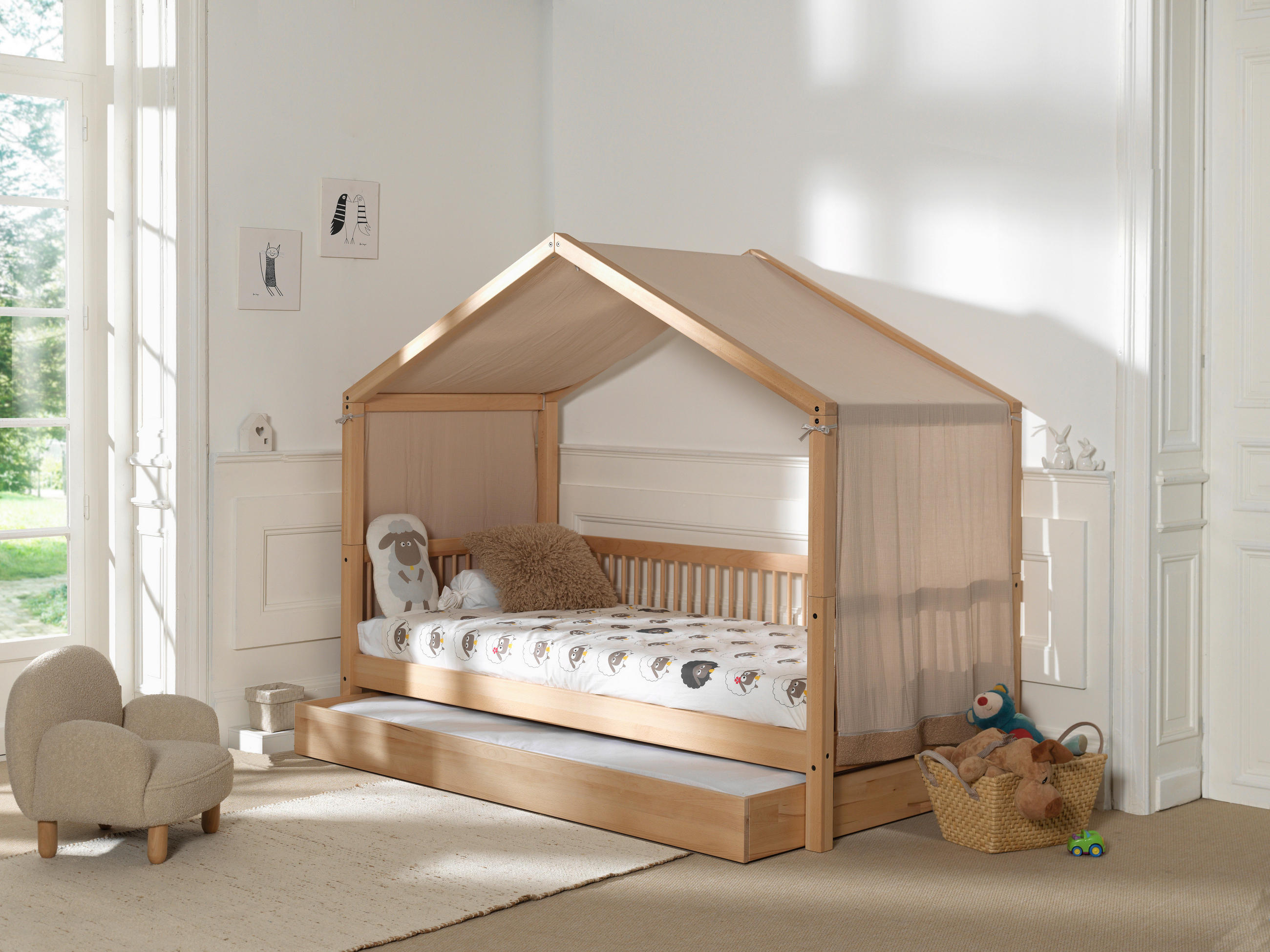 HAUSBETT Vorhang, Rollrost, Bettschublade 90/200 cm  in Buchefarben  - Buchefarben, MODERN, Holz (90/200cm) - Vipack