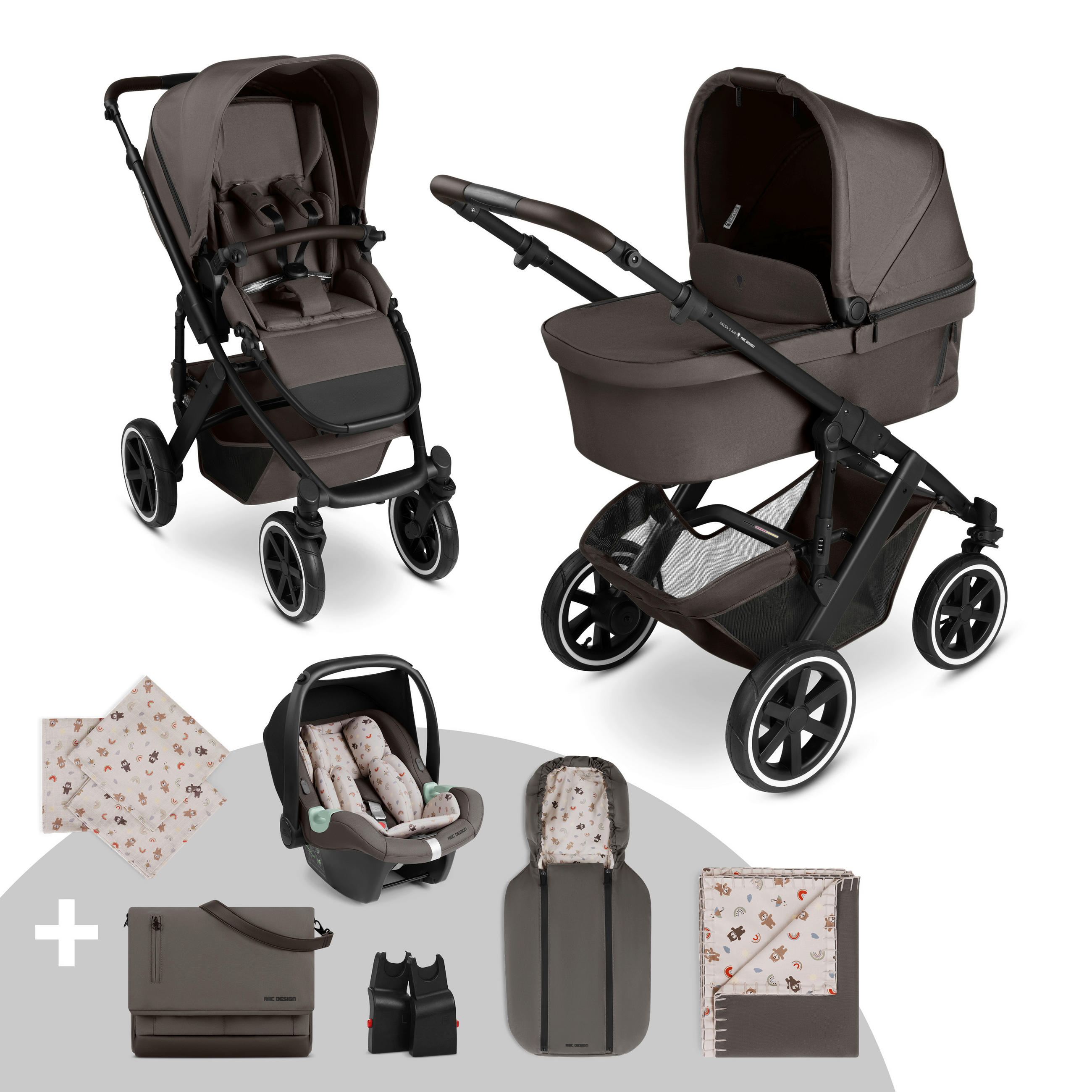 KINDERWAGENSET Salsa 5 Air Starter Set - Teddy  - Sandfarben/Schwarz, Basics, Textil/Metall (95,5/63/118cm) - ABC Design