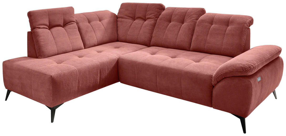 ECKSOFA in Cord Koralle  - Koralle/Schwarz, Modern, Textil/Metall (200/272cm) - Livetastic