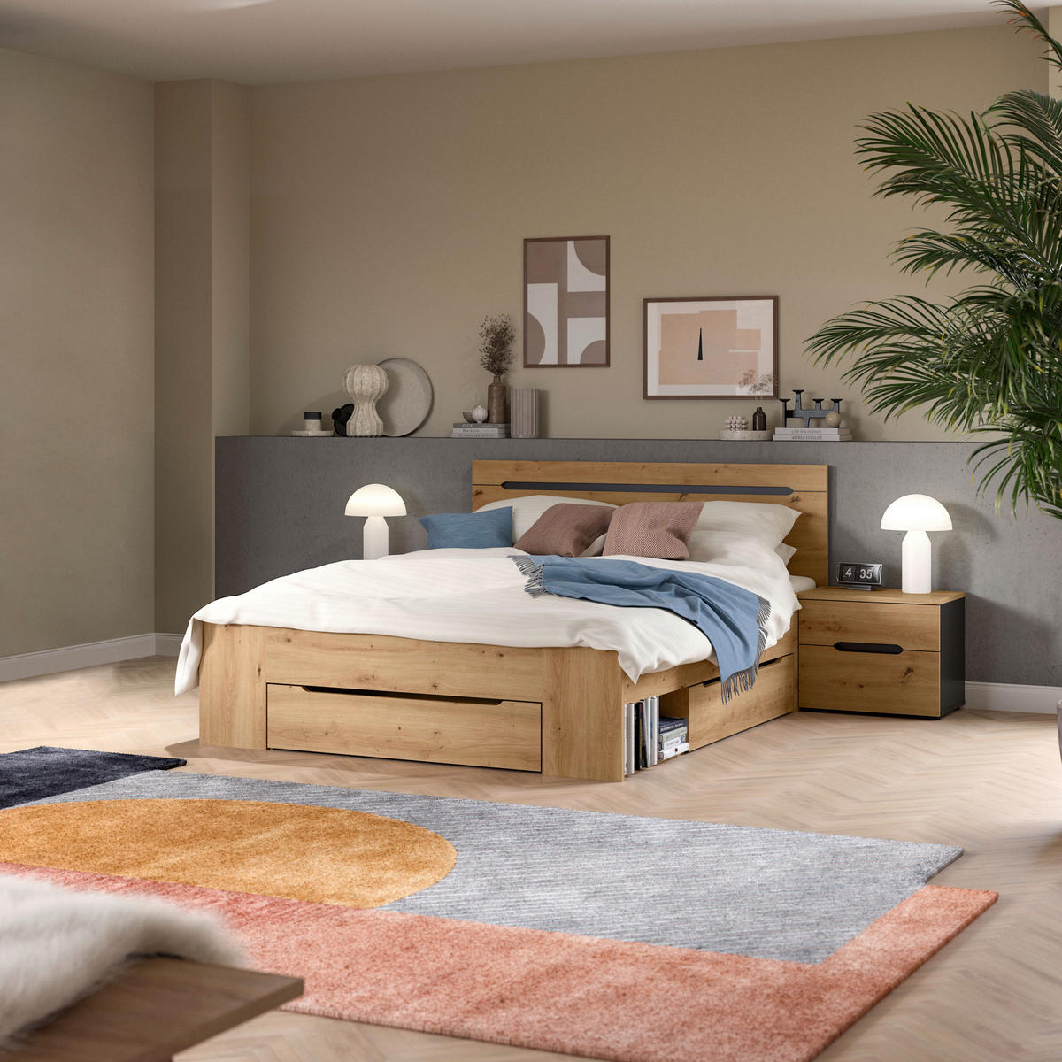 SCHLAFZIMMER Grau, Eiche Artisan  - Eiche Artisan/Grau, MODERN, Holzwerkstoff (244/87/205cm) - MID.YOU