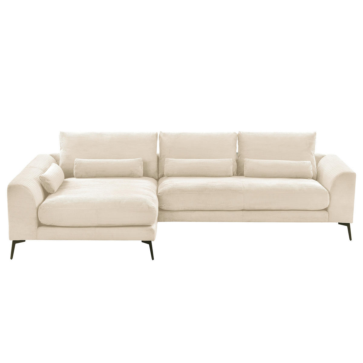 ECKSOFA  in Cord Creme Nierenkissen, Rückenkissen  172/313 cm  - Creme/Schwarz, Design, Textil/Metall (172/313cm) - P & B