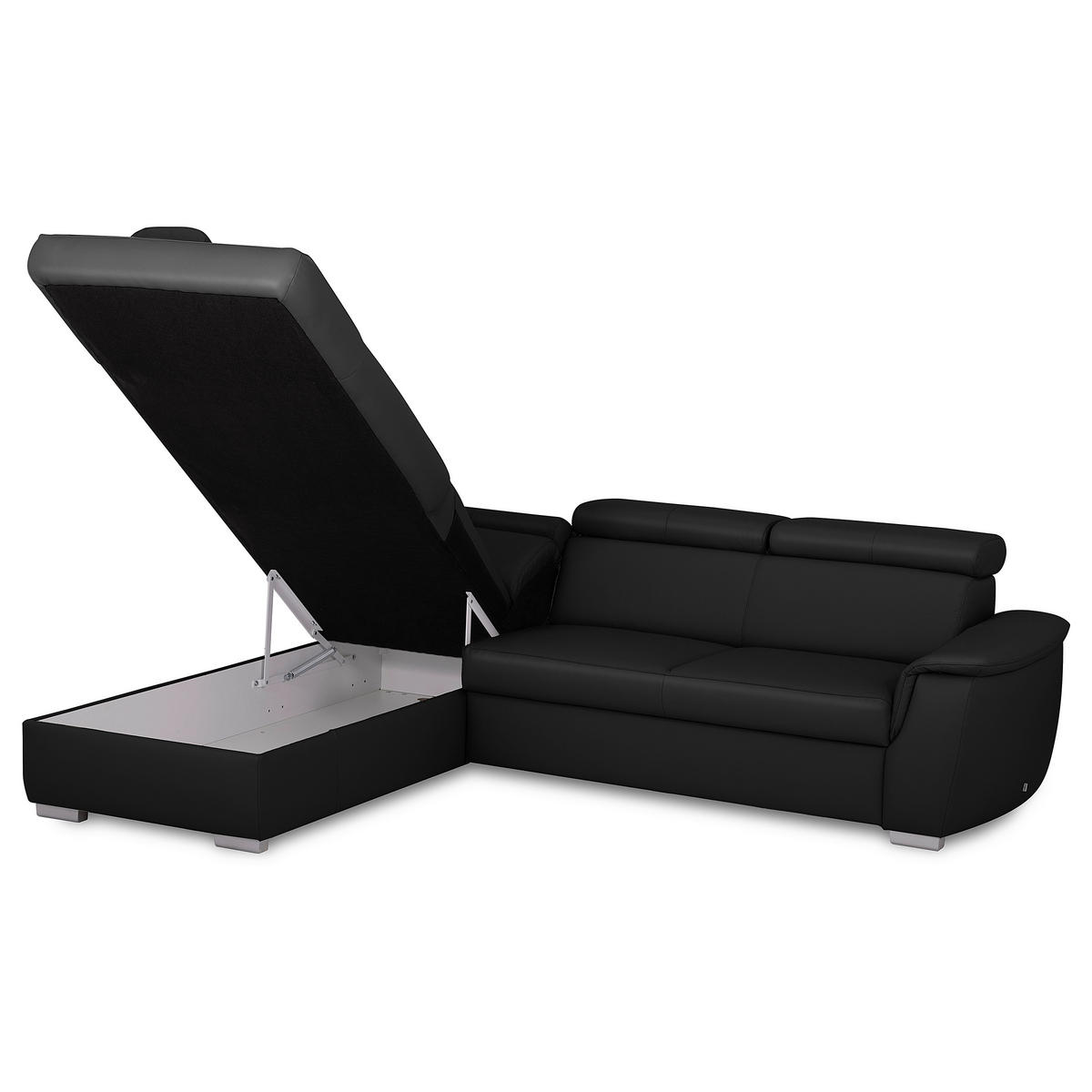WOHNLANDSCHAFT  in Kombination Echtleder/Lederlook Schwarz  - Schwarz, Leder/Metall (211/262cm) - Celina Home