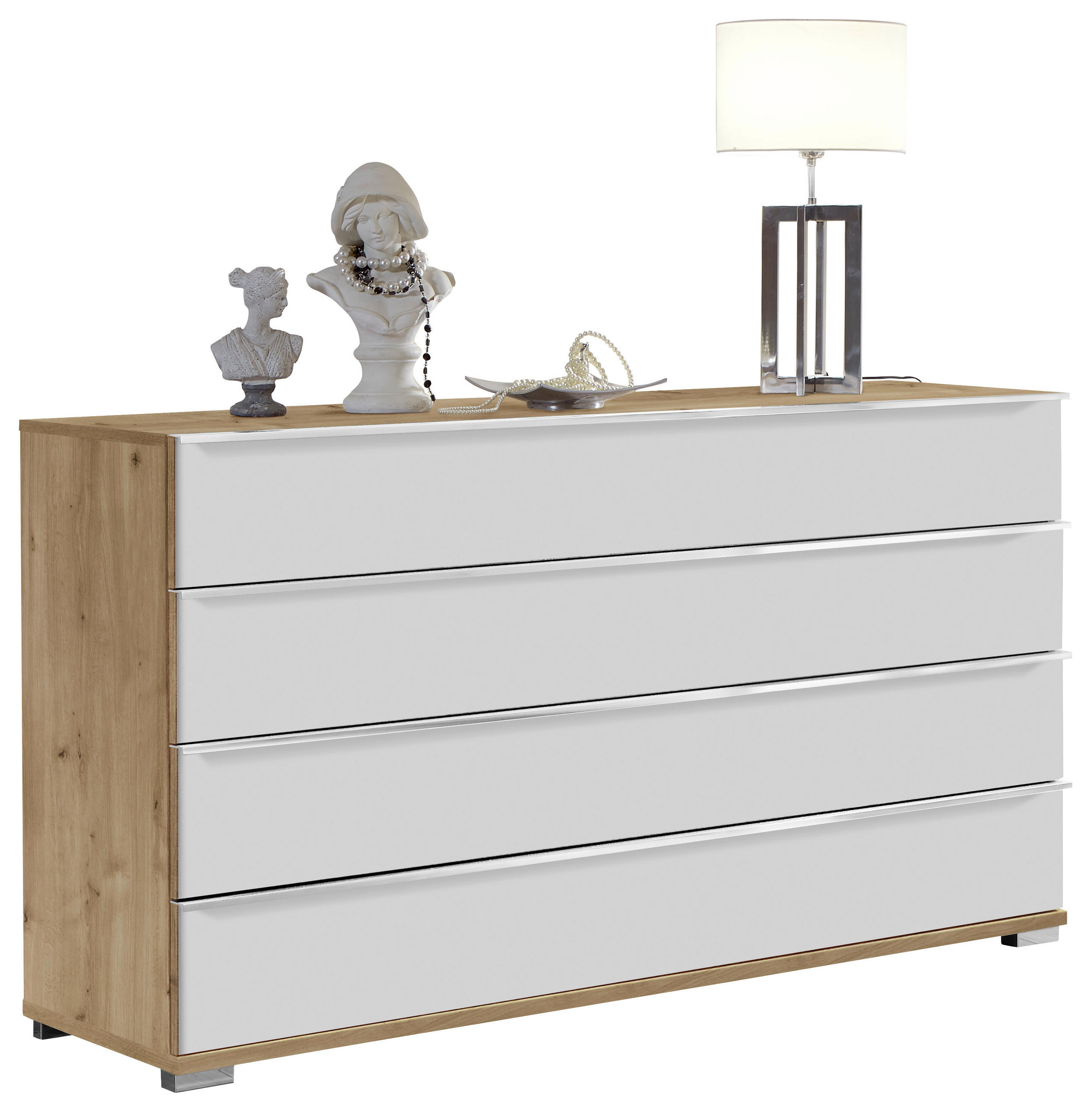 SIDEBOARD 149/82/42 cm  in Weiss, Eiche Bianco  - Chromfarben/Weiss, Basics, Glas/Holzwerkstoff (149/82/42cm) - Venda