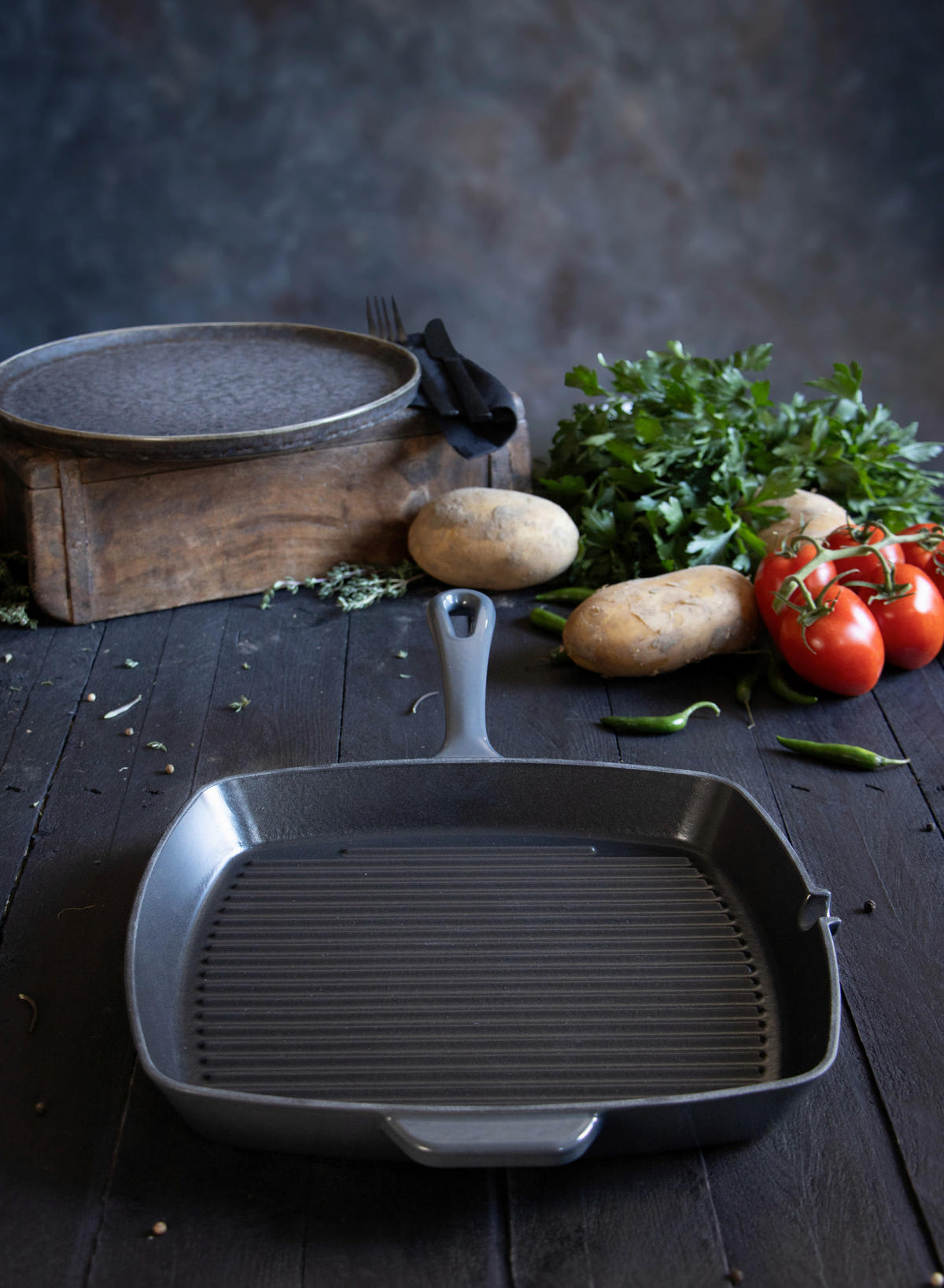 GRILLPFANNE 33928 Guss Grillpfanne Emaille  - Grau, Basics, Metall (28/28cm) - ELO
