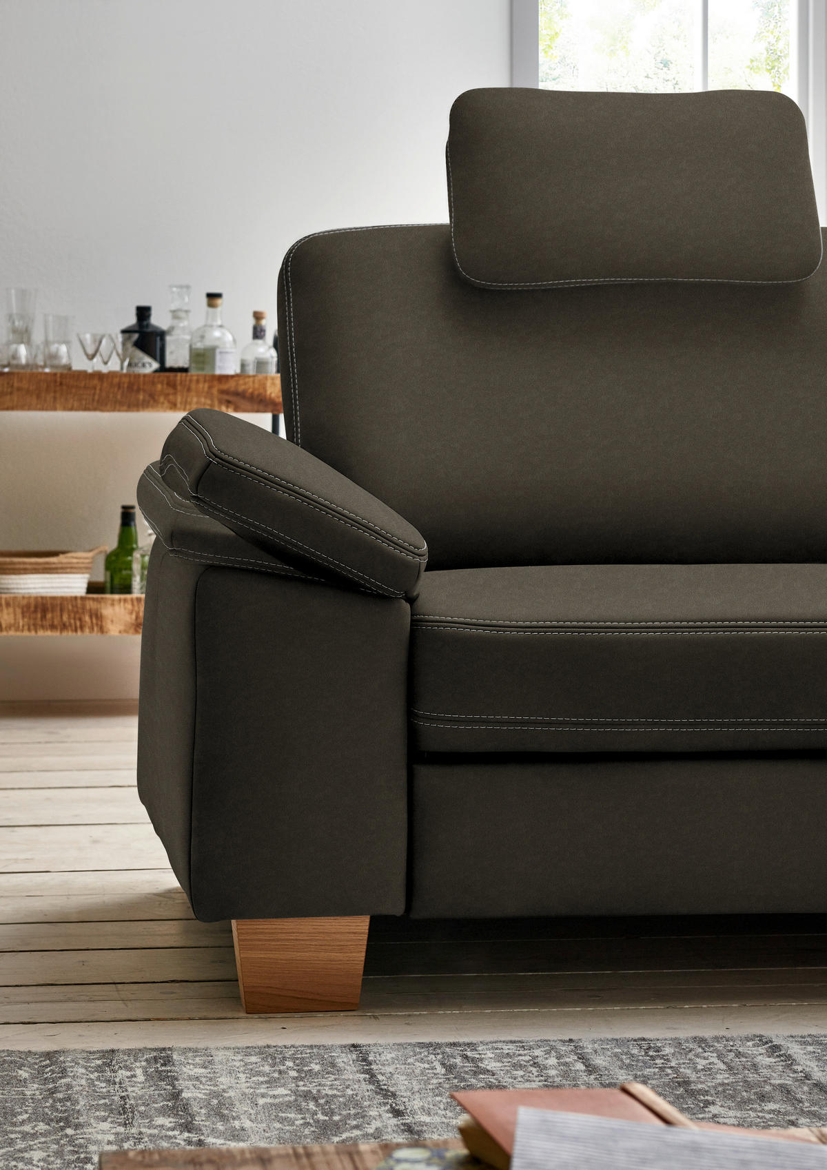 ECKSOFA  in Echtleder Olivgrün  274/235 cm  - Eichefarben/Beige, KONVENTIONELL, Leder/Holzwerkstoff (274/235cm) - Beldomo Premium