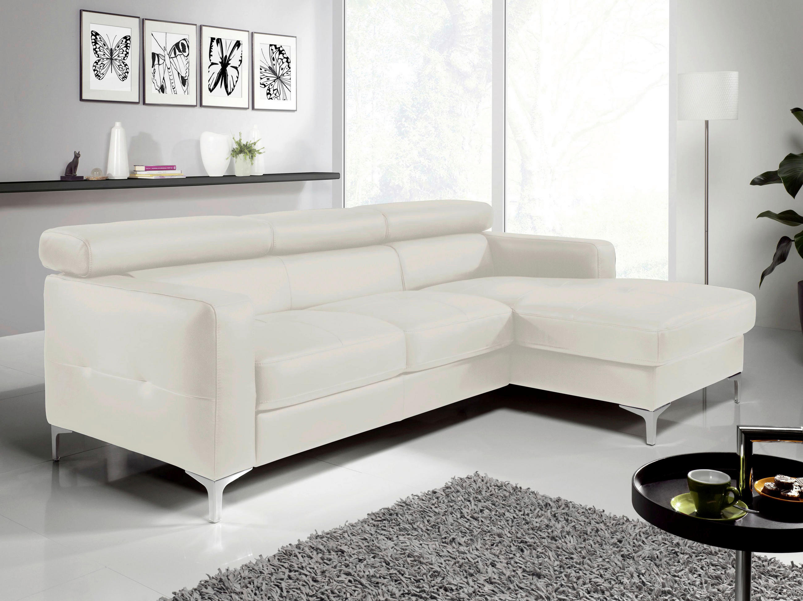 ECKSOFA in Echtleder Weiß  226/169 cm  - Chromfarben/Weiß, Design, Leder/Metall (226/169cm) - Livetastic