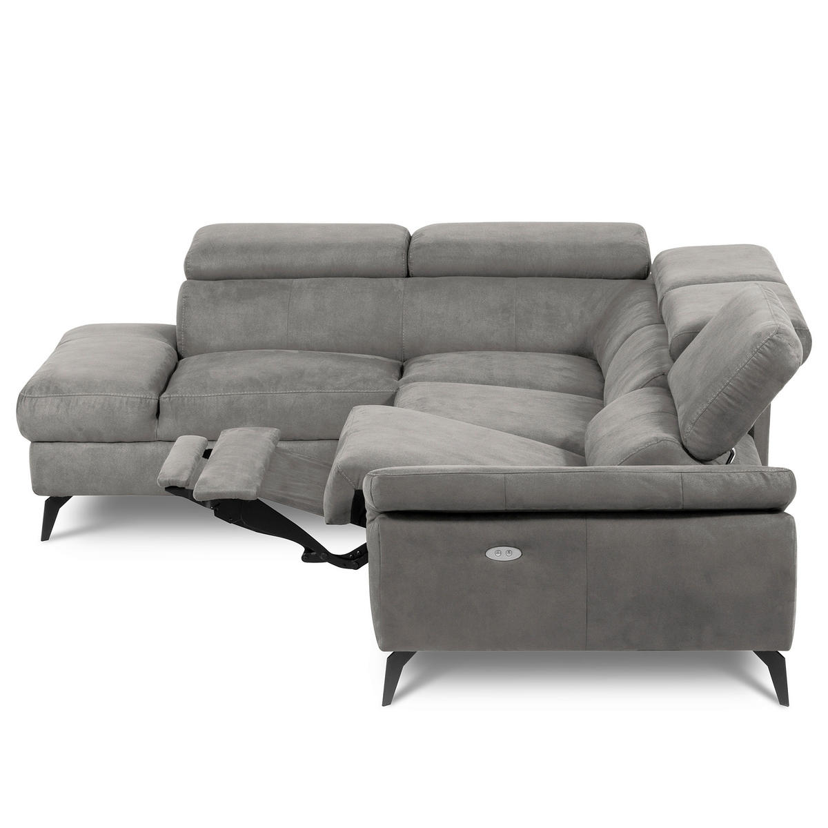 ECKSOFA SONO in Lederlook Anthrazit Armteilverstellung, Kopfteilverstellung  210/265 cm  - Anthrazit/Schwarz, Design, Textil/Metall (210/265cm) - Livetastic