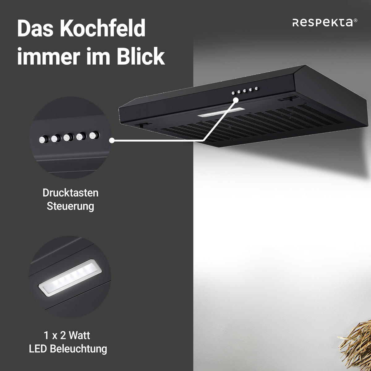 DUNSTABZUGSHAUBE CH600SC-19  - Schwarz, Trend, Metall (60/8/46,5cm) - Respekta
