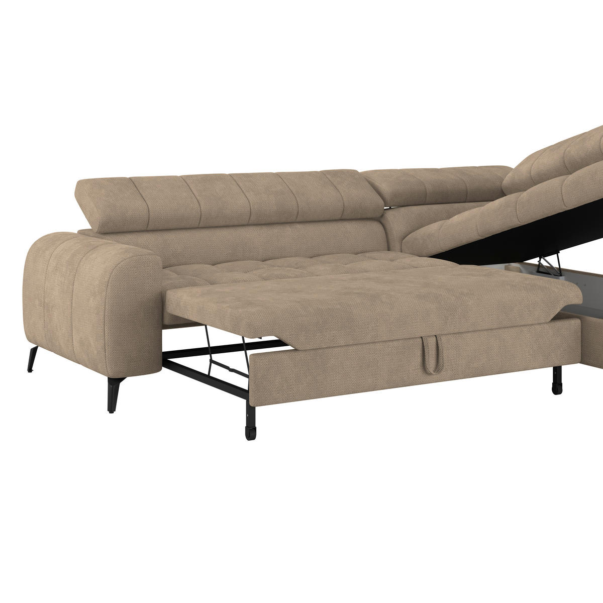 ECKSOFA in Beige  - Beige/Schwarz, Trend, Kunststoff/Textil (261/203cm) - Livetastic