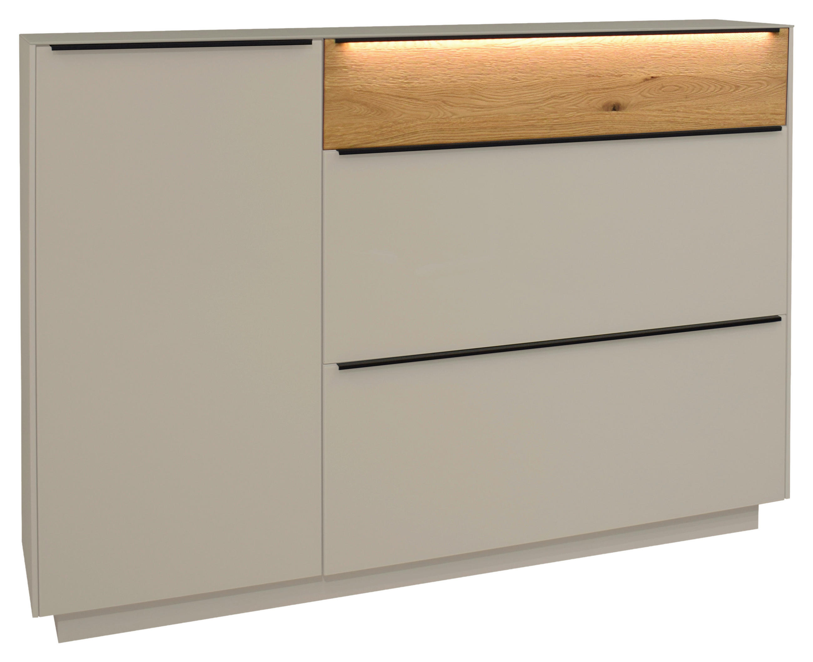 SCHUHSCHRANK Eiche massiv Eichefarben, Kaschmir  - Kaschmir/Eichefarben, Design, Glas/Holz (160/110/32cm) - Novel