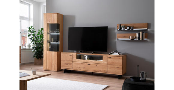 WOHNWAND 3-teilig  in Wildeiche  340/209/50 cm  - Wildeiche/Anthrazit, Natur, Glas/Holz (340/209/50cm) - Linea Natura