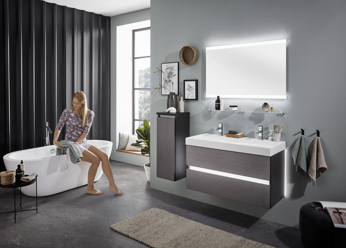 BADRUM 100 cm  - vit/ekfärgad, Modern, trämaterial/glas (100cm) - Dieter Knoll