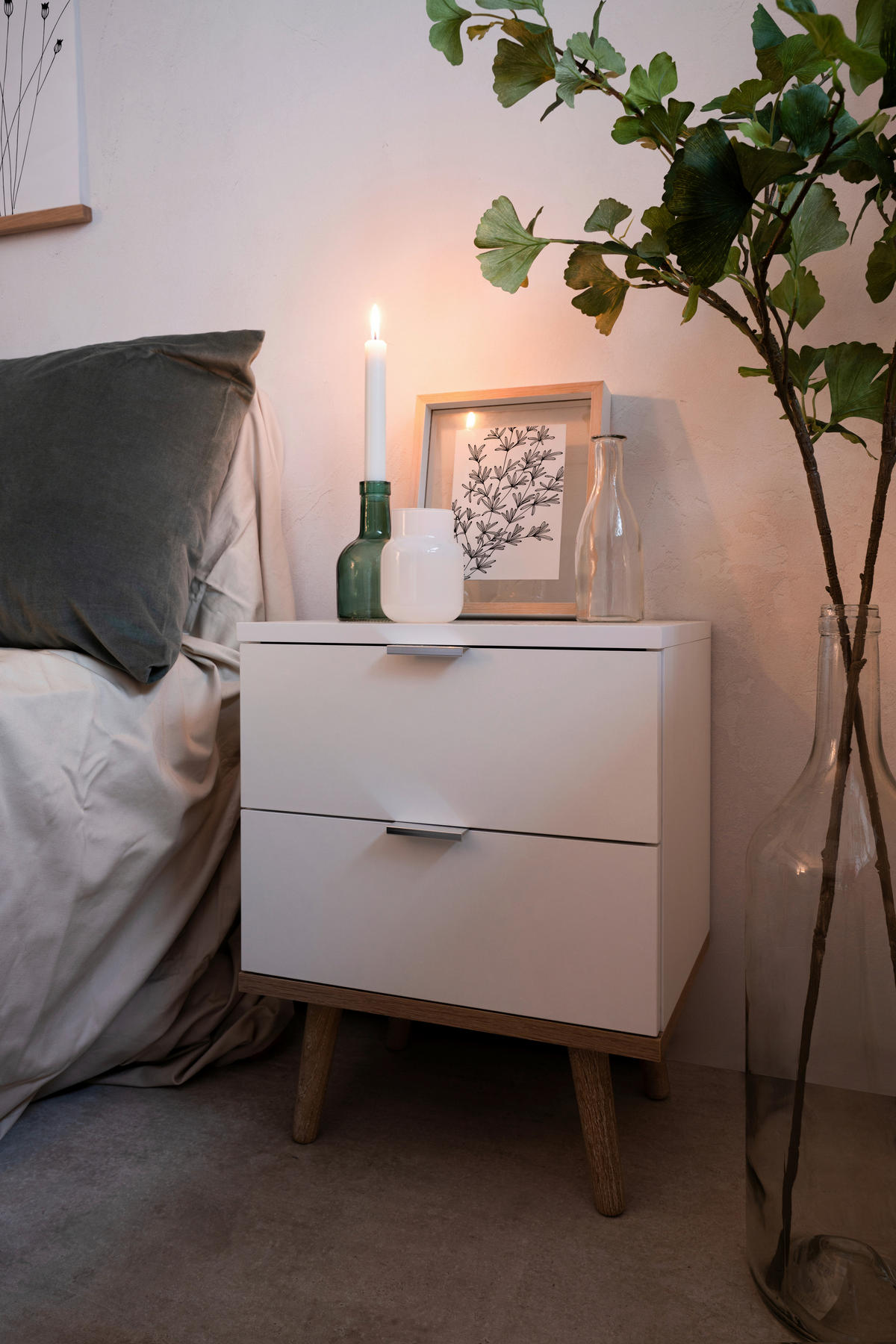 NACHTTISCH 40/52/30 cm  Weiss, Eichefarben  - Weiss/Eichefarben, Design, Holz/Holzwerkstoff (40/52/30cm) - MID.YOU