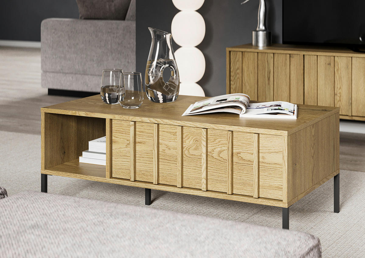 COUCHTISCH Eiche Eichefarben  - Eichefarben/Schwarz, Design, Holz/Metall (100/55/40cm) - MID.YOU