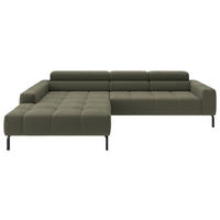 ECKSOFA Olivgrün Feincord Rücken echt, Kopfteilverstellung, Sitztiefenverstellung  - Schwarz/Olivgrün, KONVENTIONELL, Textil/Metall (226/293cm) - Hom`in