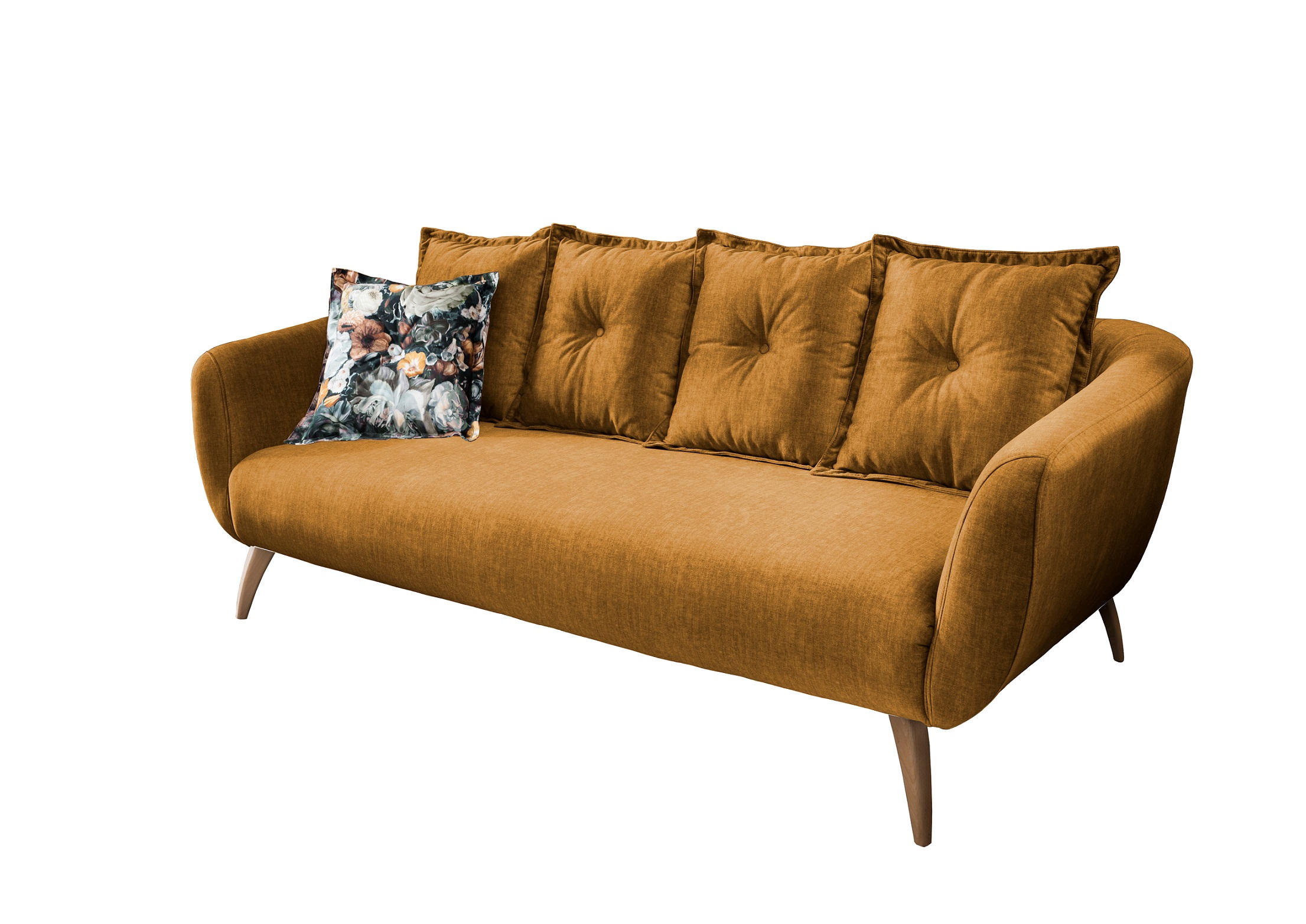 3-SITZER-SOFA Velours Gelb, Multicolor  - Gelb/Buchefarben, MODERN, Holz/Textil (236/94/103cm) - Livetastic