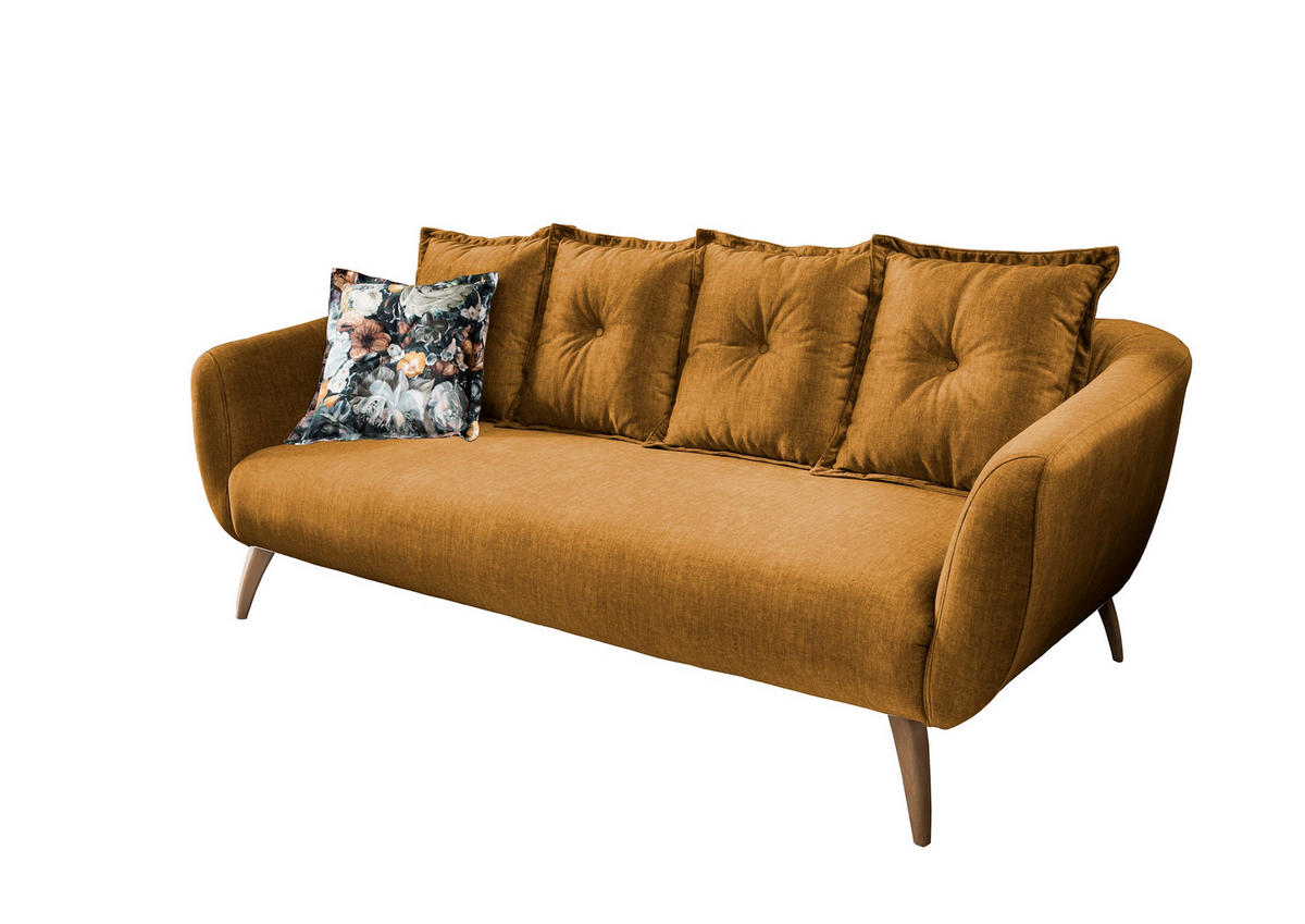 3-SITZER-SOFA in Velours Gelb, Multicolor  - Gelb/Buchefarben, Modern, Holz/Textil (236/94/103cm) - Livetastic